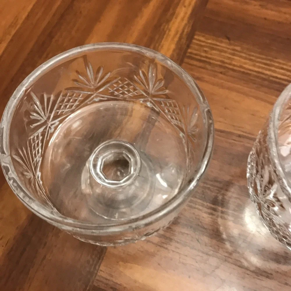 vintage set of 2 Clear Glass‎ Footed Berry Bowls Crisscross